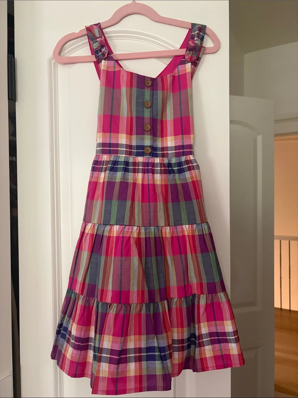 Janie and Jack Bright Pink Plaid Tiered Sundress